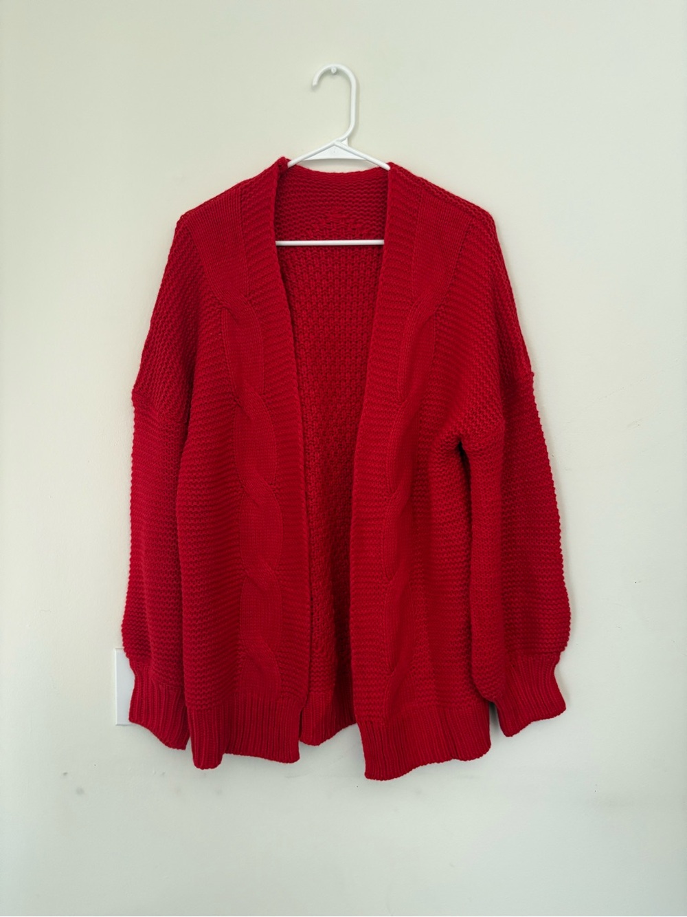 Open-Front Knit Cardigan Sweater in Red